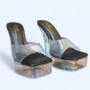 Olivia Women's Black and Clear Platform Sandals